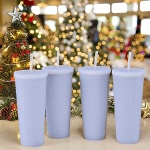Mainstays 4pk 26oz Plastic Textured Tumbler With Straw, White, New